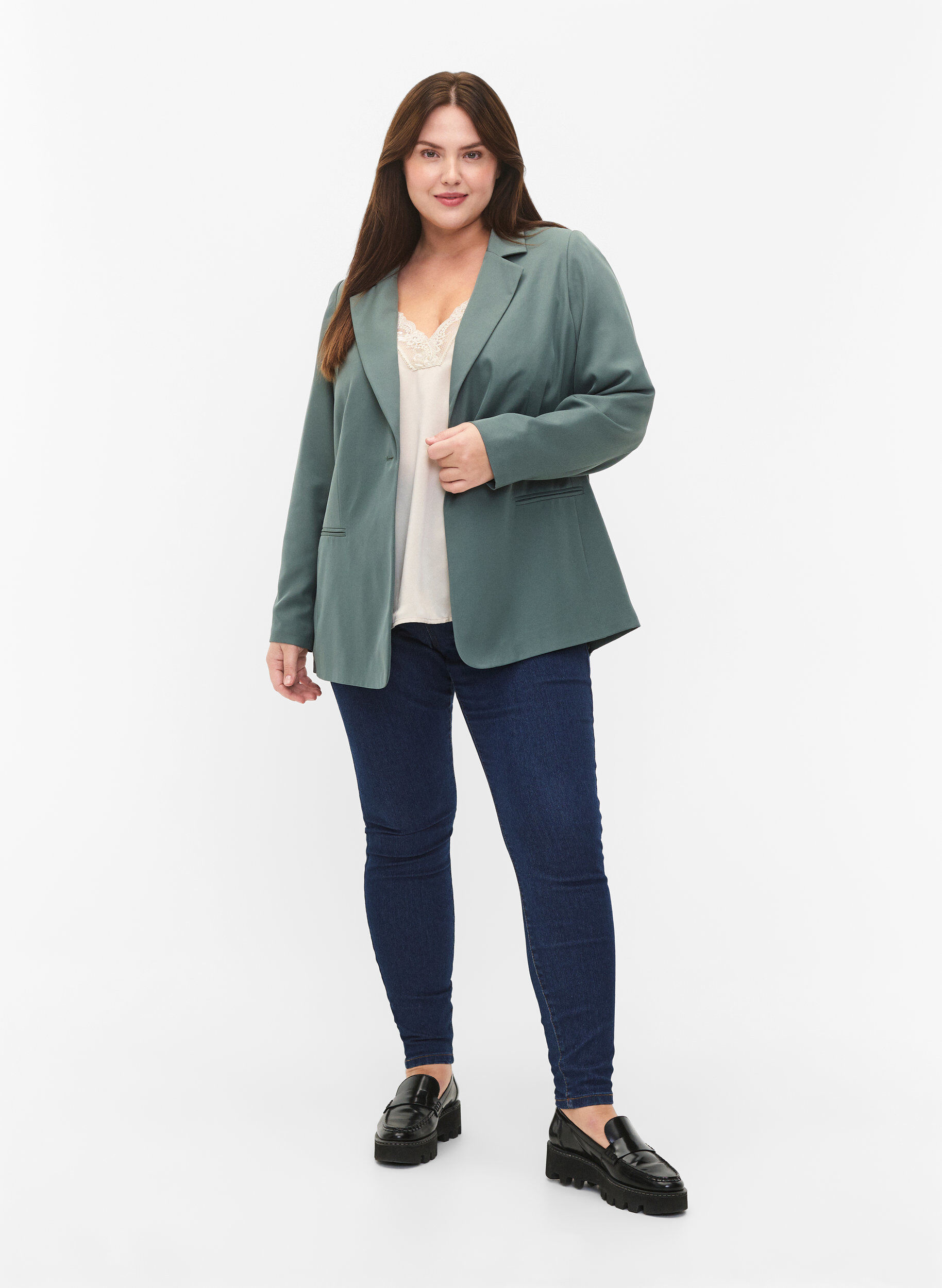 Zizzifashion Simple blazer with button, Green, Model image number 1