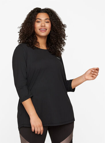 Sports top with 3/4 sleeves, Black, Model image number 0