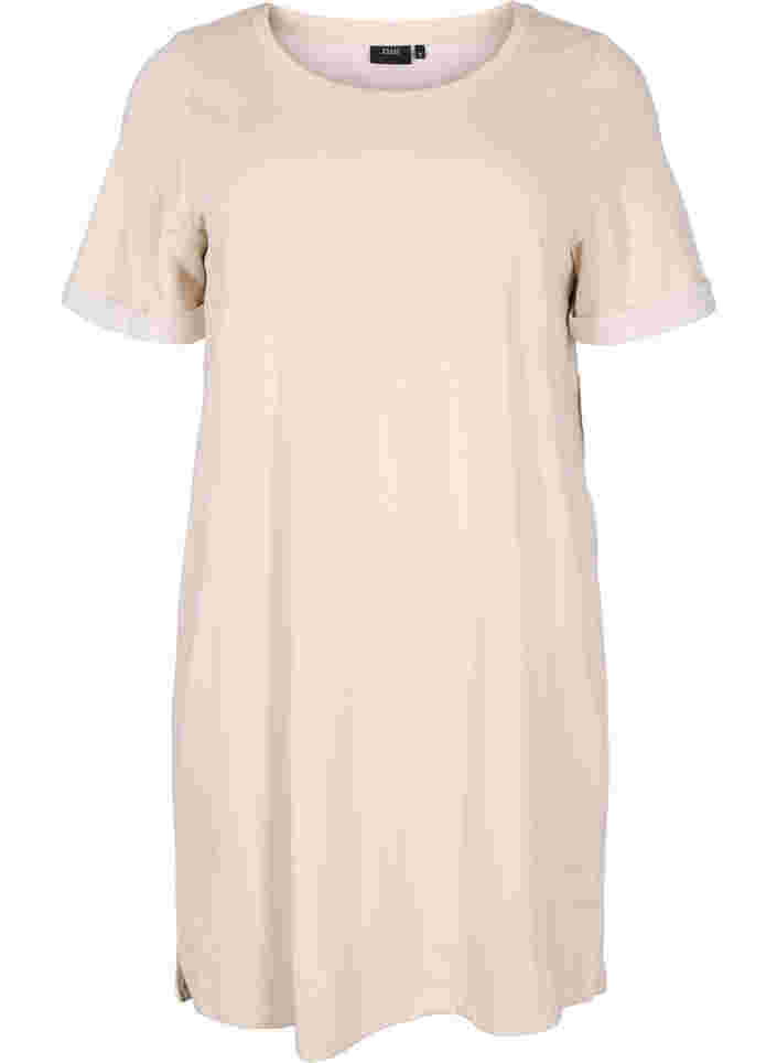 Sweater dress with short sleeves and slits, Pumice Stone, Packshot image number 0