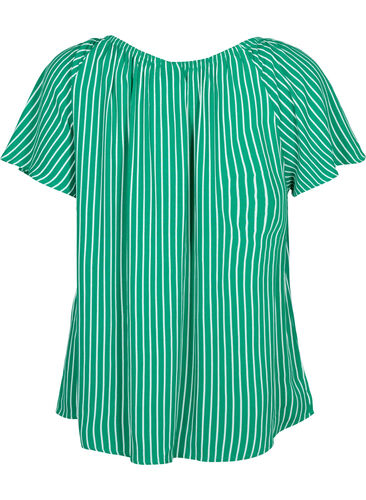 Plain viscose blouse with short sleeves, J.Green/White Stripe, Packshot image number 1