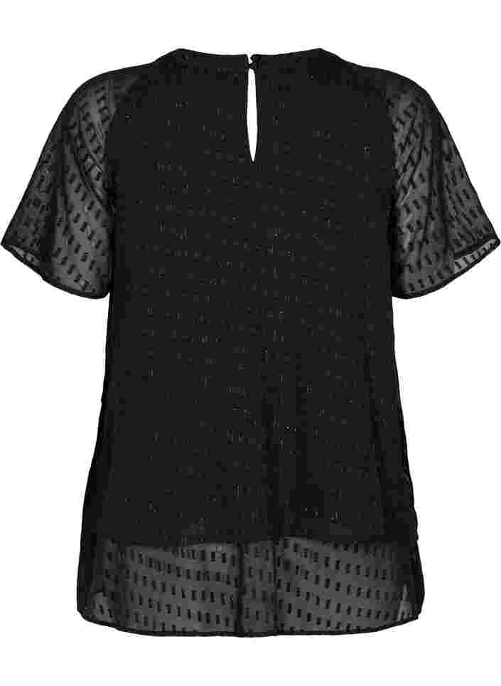 Blouse with 2/4 sleeves in patterned chiffon, Black, Packshot image number 1
