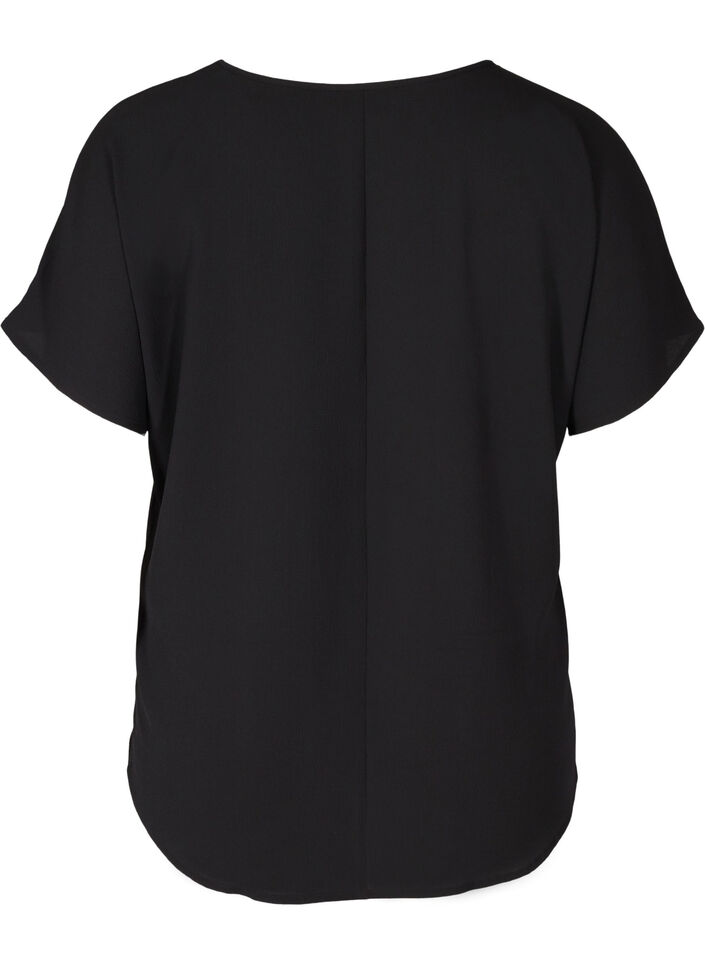 Blouse with short sleeves and a round neckline, Black, Packshot image number 1