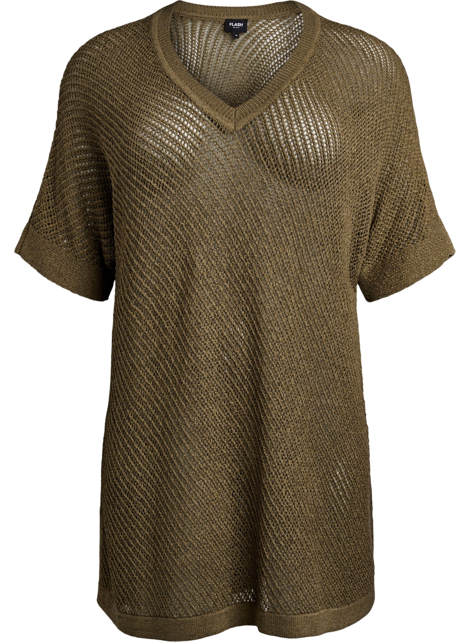 Zizzifashion FLASH - Short-sleeved knitted blouse with v-neck, Green, Packshot image number 0