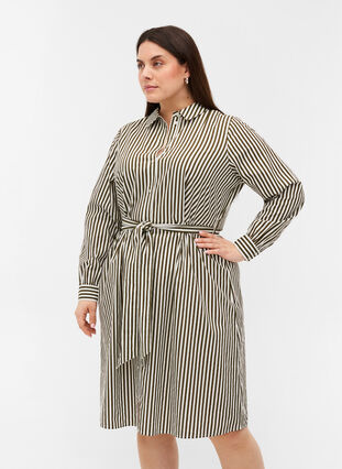 Striped shirt dress in cotton, Ivy Green, Model image number 0