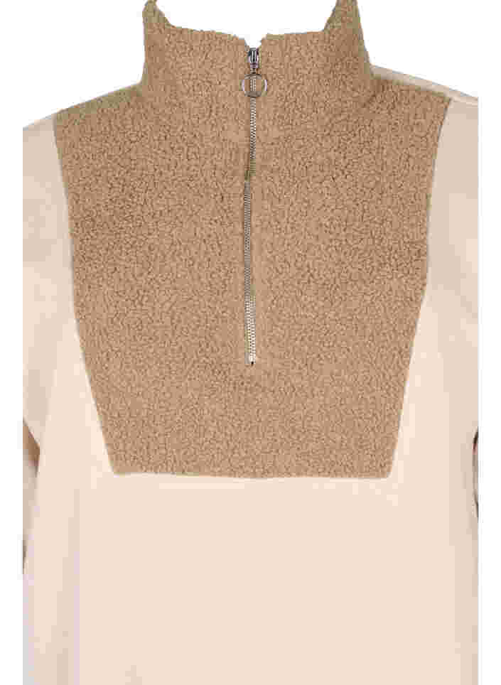 	 High neck sweatshirt with teddy and zip, Brown Comb, Packshot image number 2