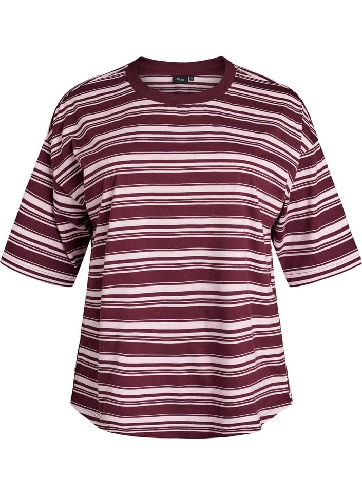 Boxy T-shirt with striped pattern, Red, Packshot image number 0