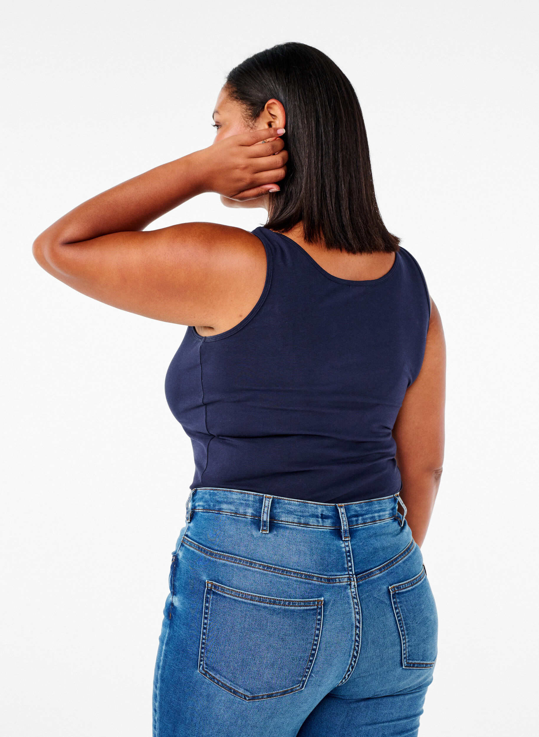 ZizzifashionSolid color basic top in cotton, Blue, Model image number 2