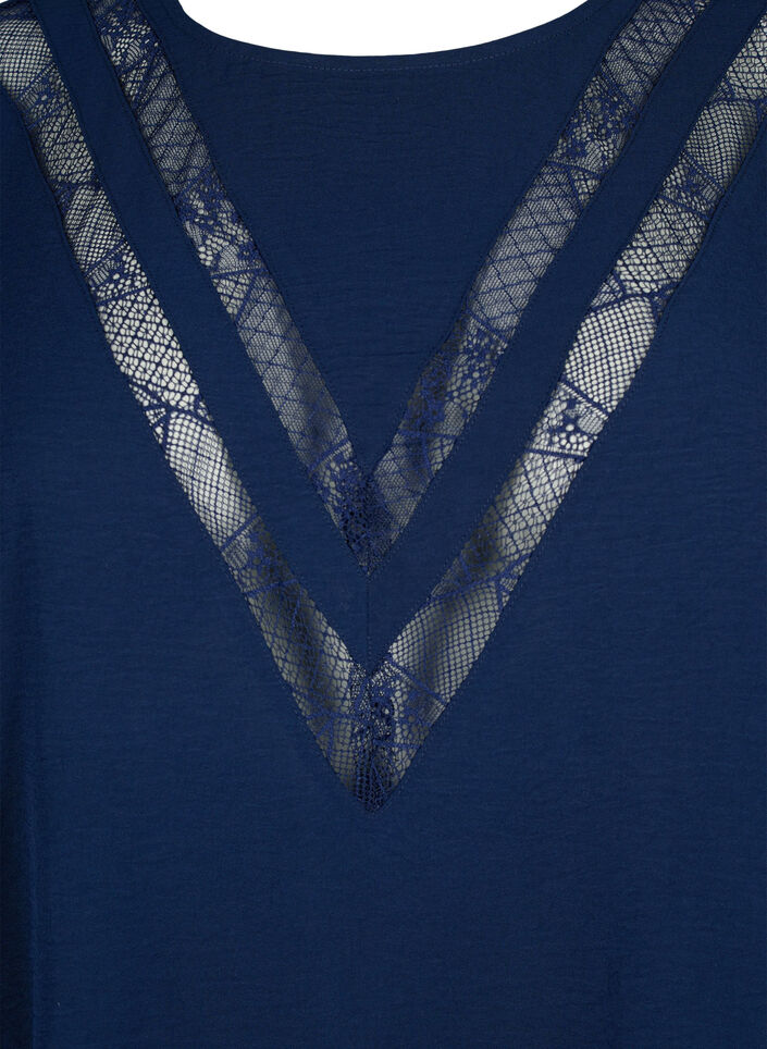 Long-sleeved blouse with lace, Navy Blazer, Packshot image number 2