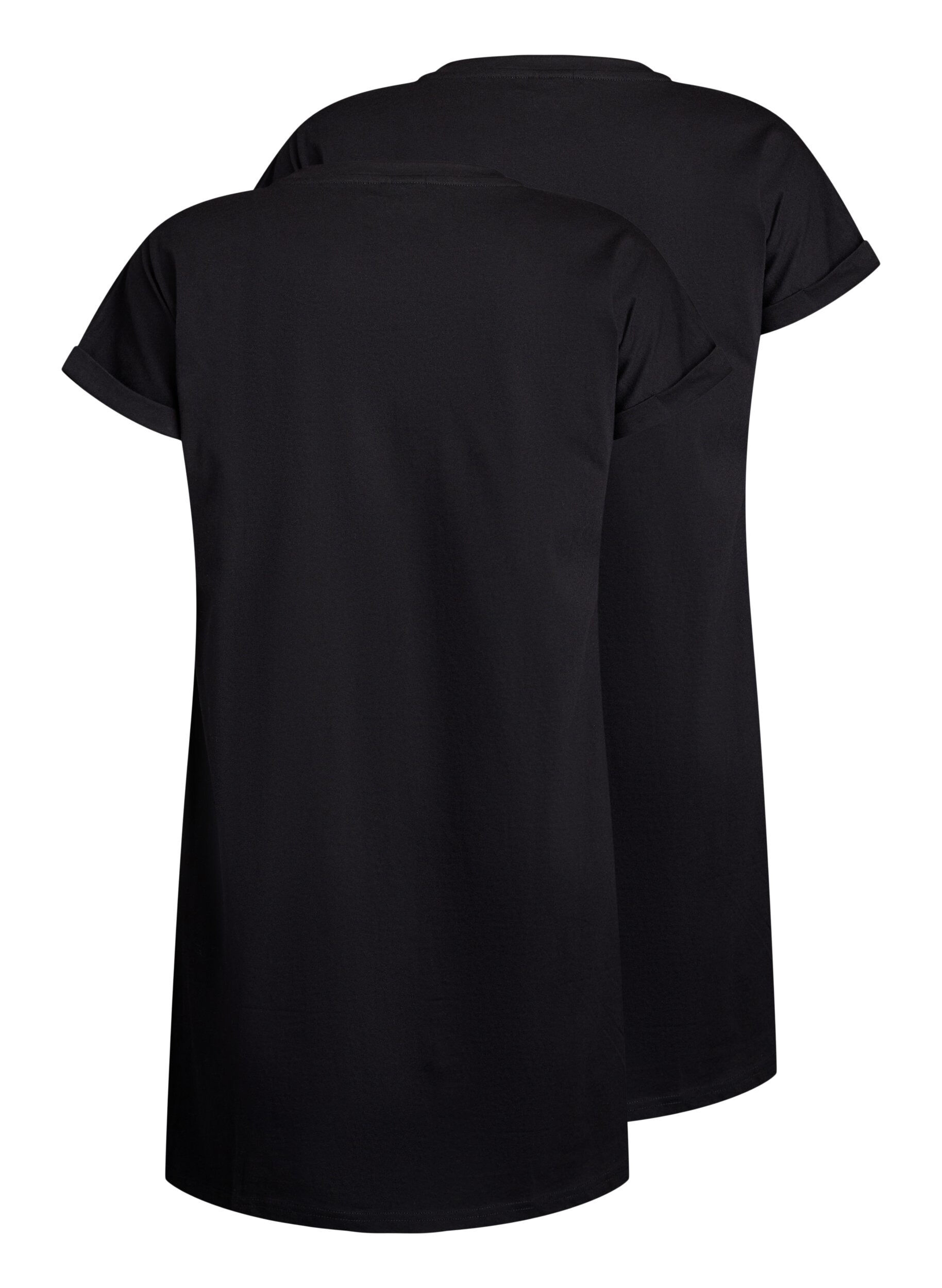 Zizzifashion 2-pack T-shirt dress with short sleeves, Black, Packshot image number 1