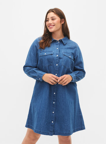 Denim dress with buttons, Blue denim, Model image number 0