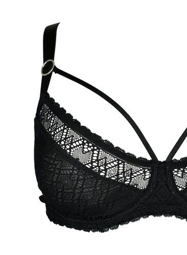 Lace balconette with thong detail, Black, Packshot image number 2