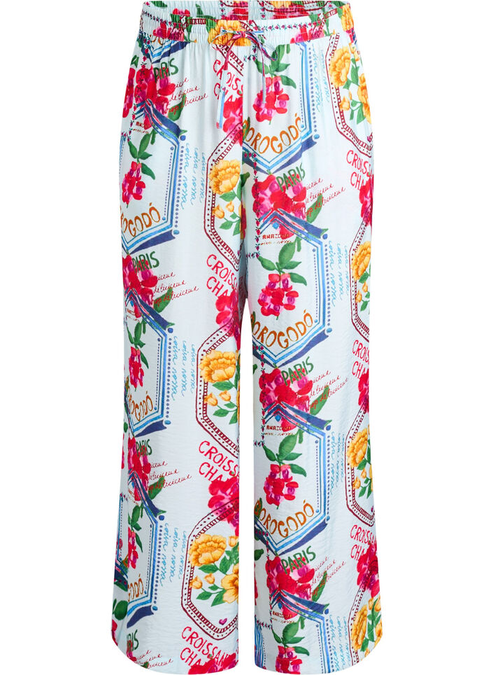 Straight-leg trousers with a colourful print, Light Blue, Packshot image number 0