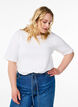 Ribbed jersey blouse with short sleeves, White, Model image number 0
