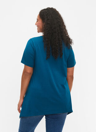 T-shirt in cotton with text print, Blue Coral HAPPY, Model image number 1