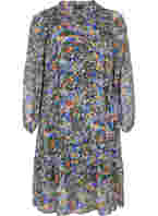 Colourful midi dress with smocking and long sleeves, Vibrant Leaf, Packshot