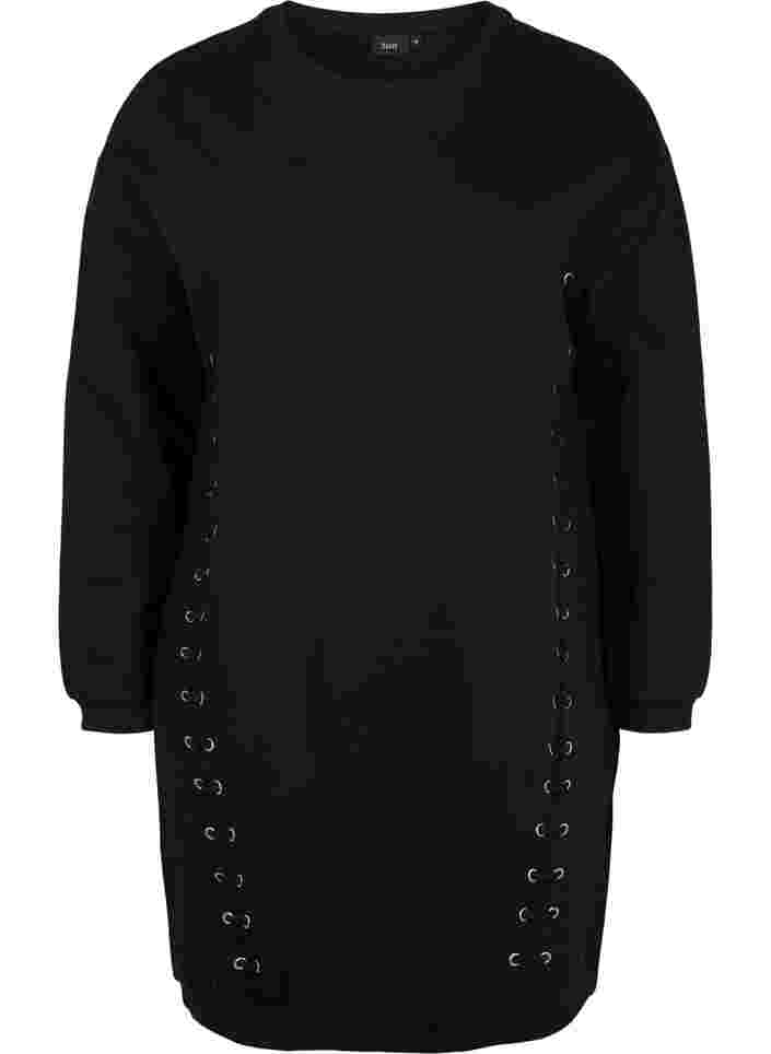 Cotton sweatshirt tunic with lace details, Black, Packshot image number 0