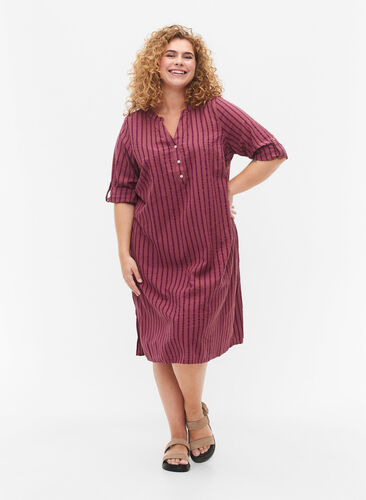 Striped cotton dress with 3/4 sleeves, R. Rose/D. P. Stripe, Model image number 2