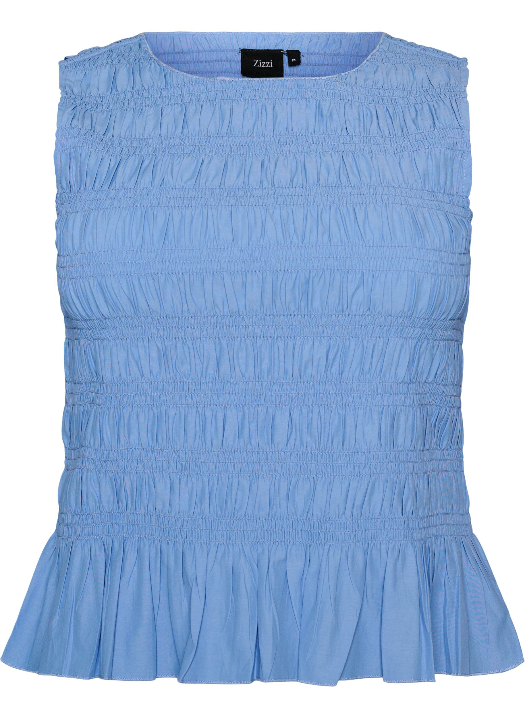 ZizzifashionSmock top with boat neck and peplum hem, Blue, Packshot image number 0