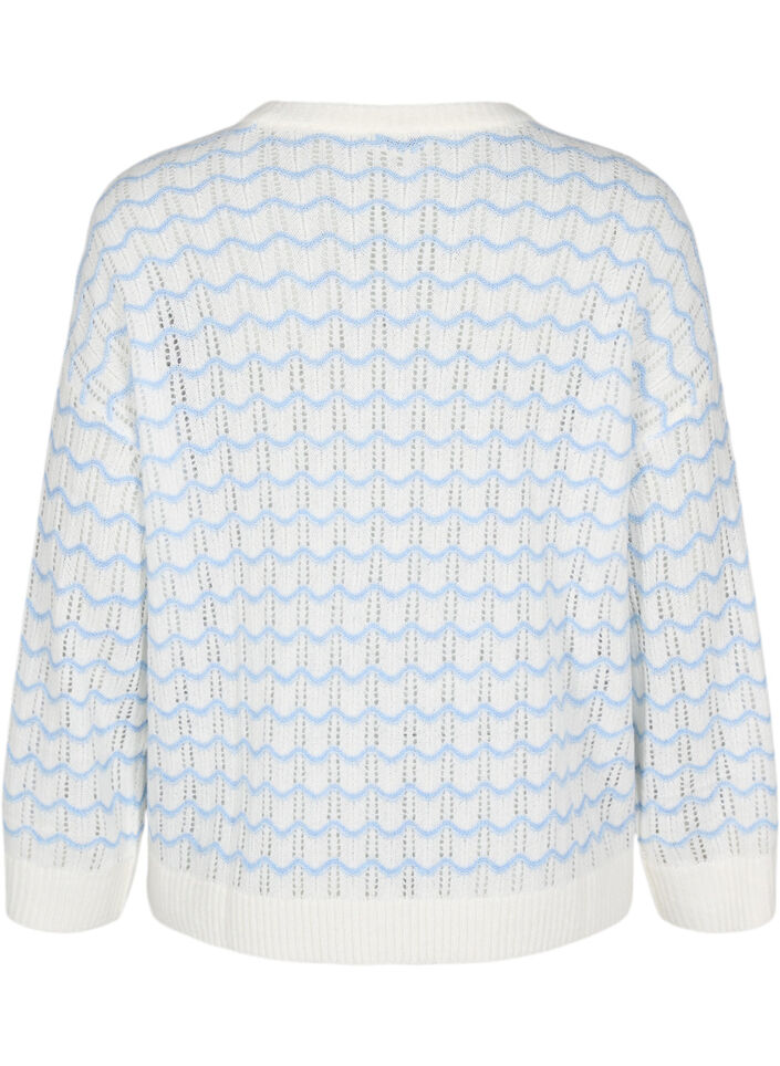 Loose-fitting knitted blouse with a wavy pattern, Cloud Dancer Comb, Packshot image number 1