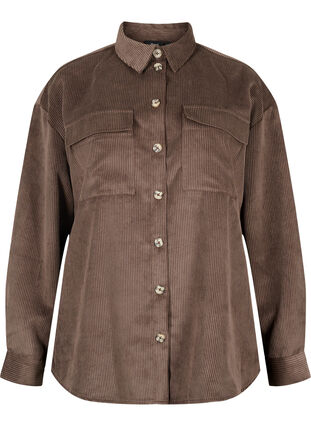 Long sleeve velvet shirt with chest pockets, Java, Packshot image number 0