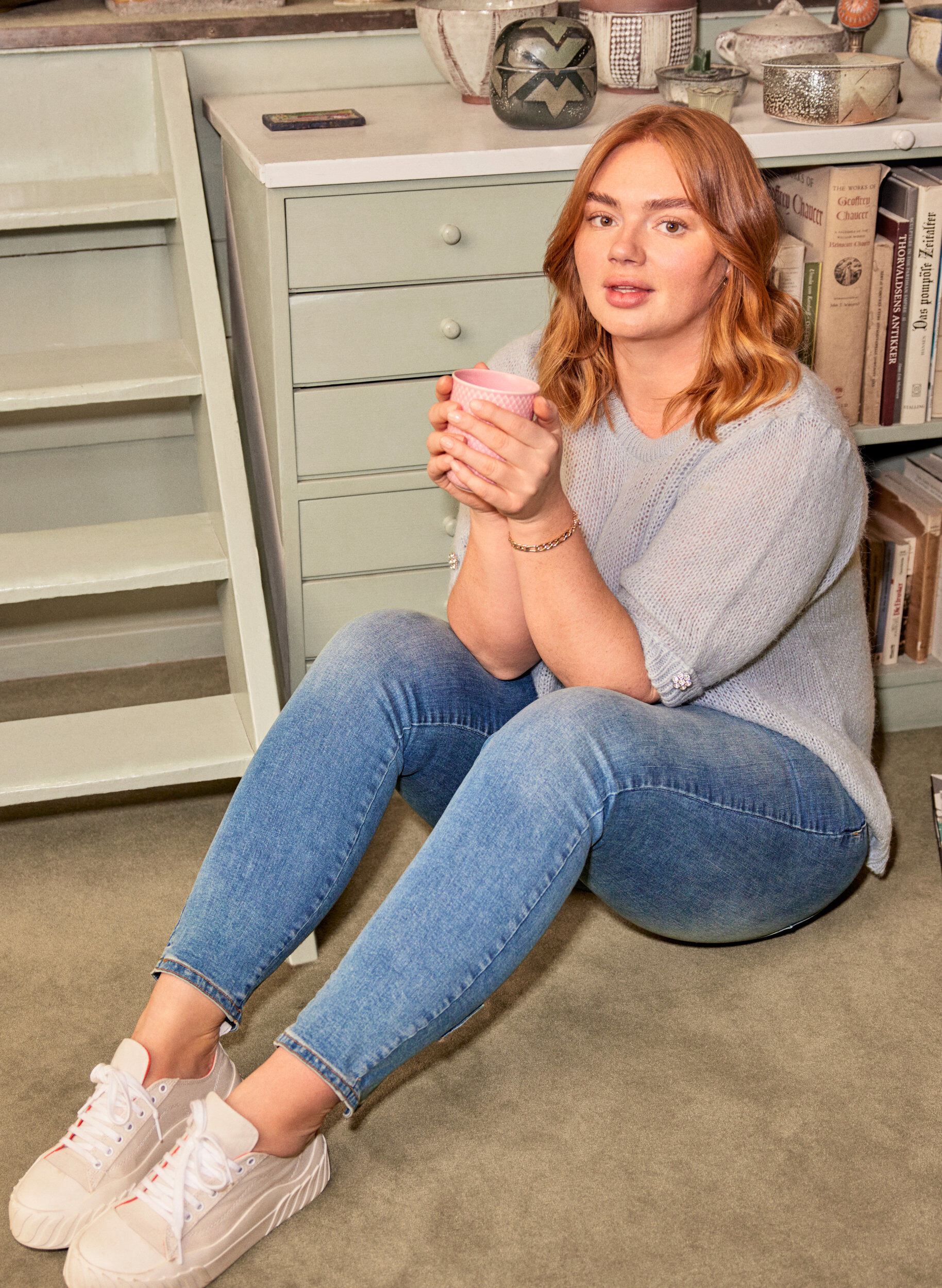 Zizzifashion Cropped Amy jeans with a high waist and bows, Blue denim, Image image number 0