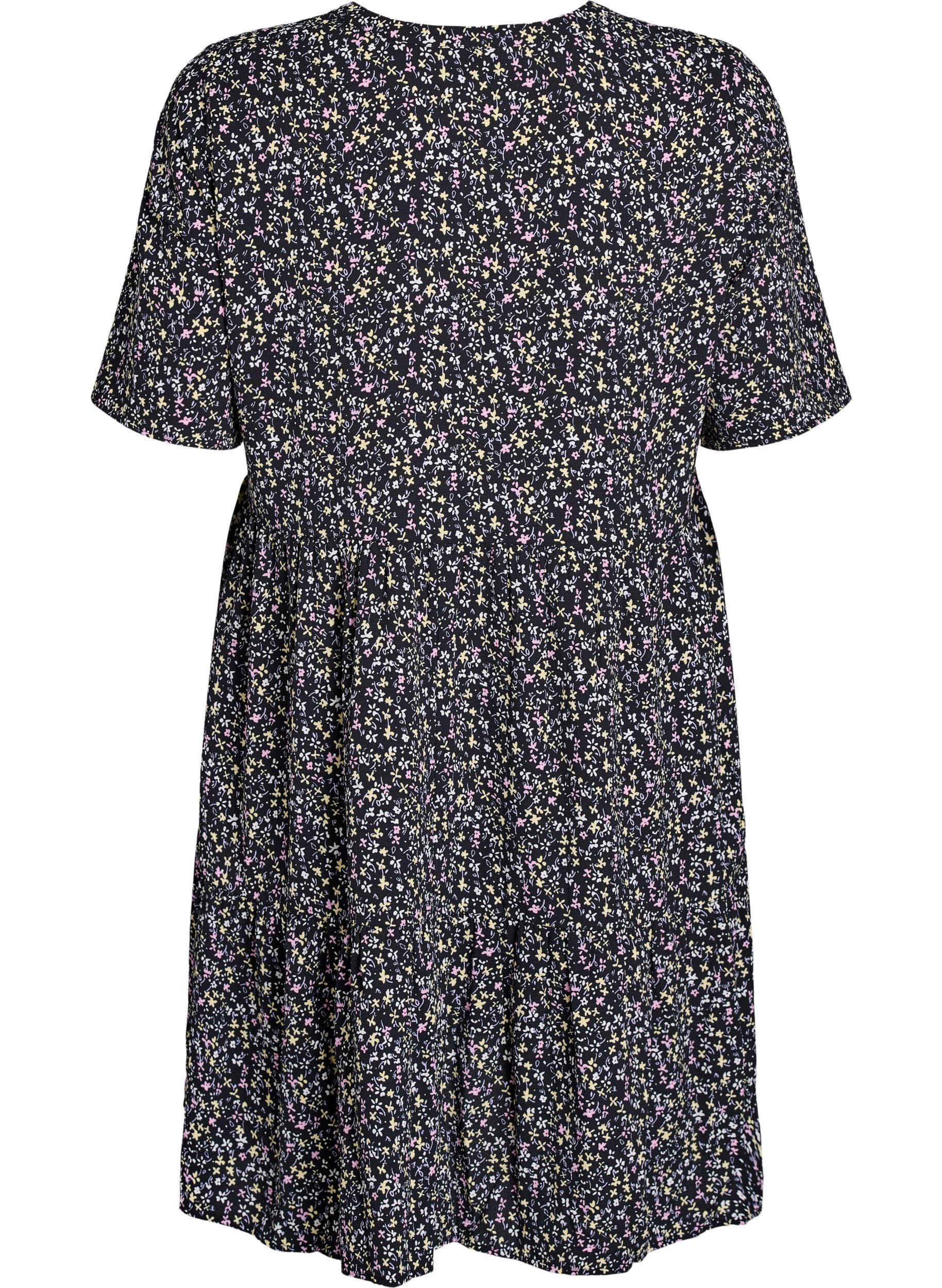 Zizzifashion Short sleeve dress with a-line and cutlines, Black, Packshot image number 1