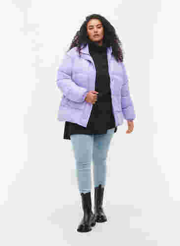 Short puffer jacket with hood, Lavender, Model image number 2