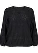 Long-sleeved blouse with V-neck and hole pattern, Black, Packshot image number 0