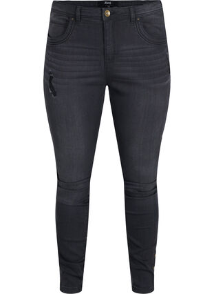 Super slim Amy jeans with slit and buttons, Grey Denim, Packshot image number 0