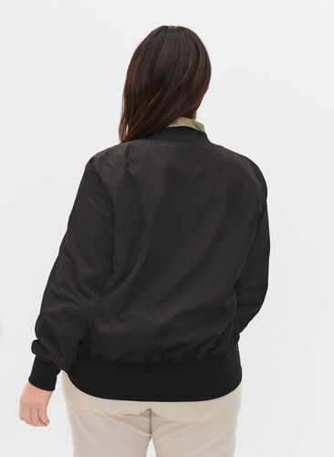 Bomber jacket with pockets and ribbed fabric, Black, Model image number 1