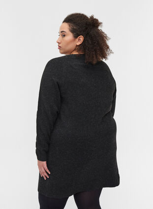 Long-sleeved, marled knitted dress with rounded neckline, Dark Grey Melange, Model image number 1
