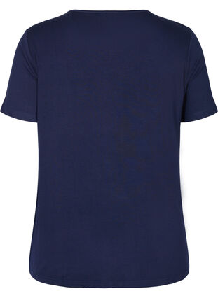 Short-sleeved viscose t-shirt with lace details, Navy Blazer, Packshot image number 1