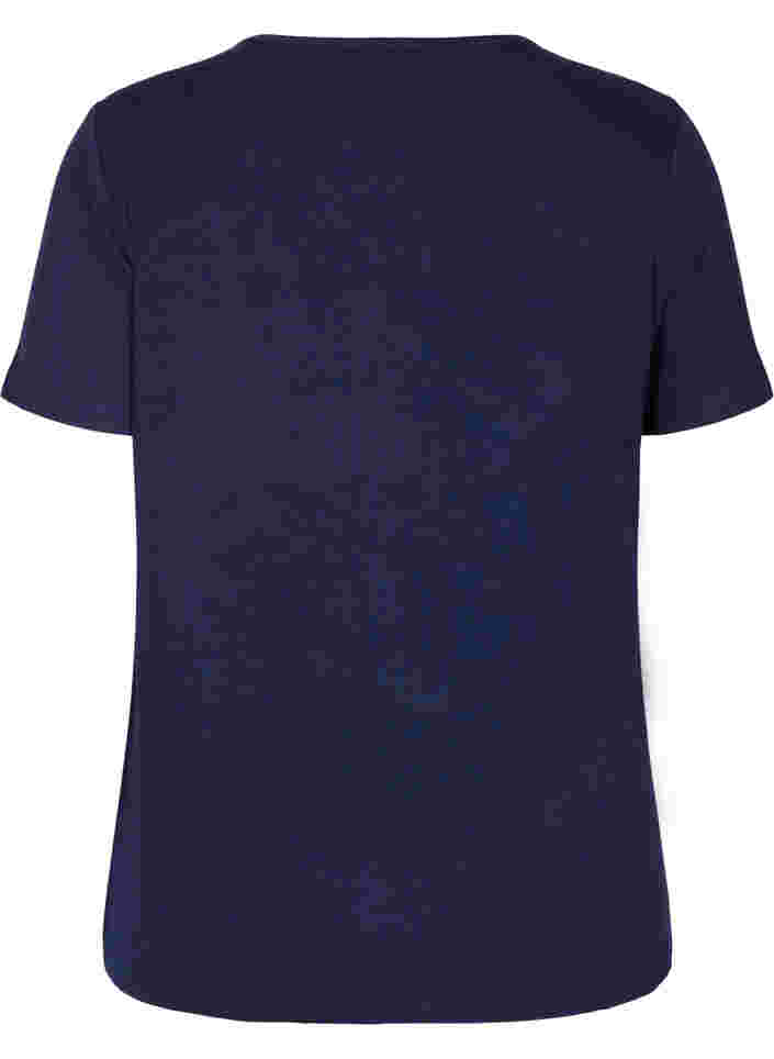 Short-sleeved viscose t-shirt with lace details, Navy Blazer, Packshot image number 1