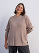 Knitted blouse with ribbed texture and button details, Beige, Model image number 0