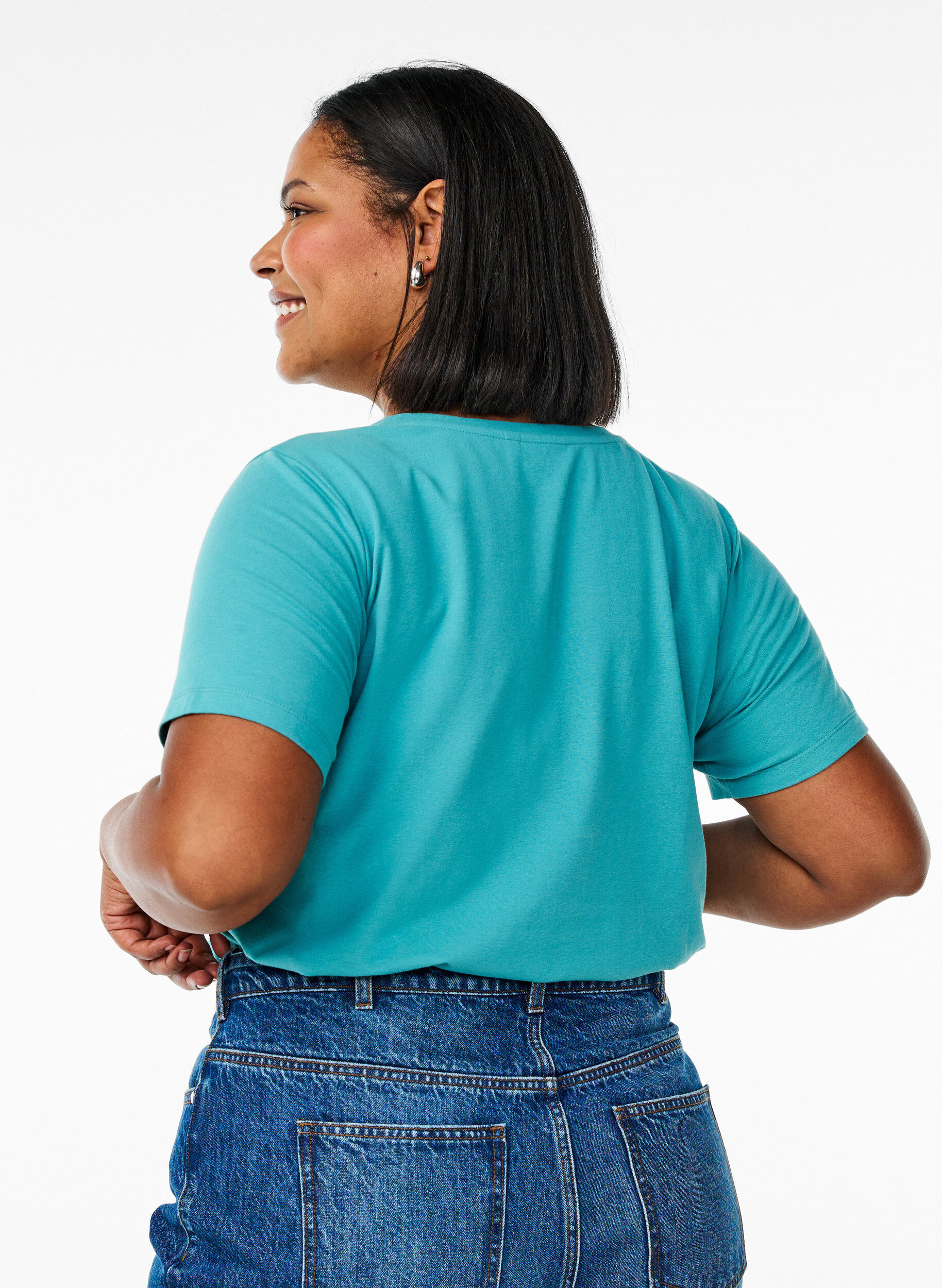 ZizzifashionBasic plain cotton t-shirt, Blue, Model image number 2