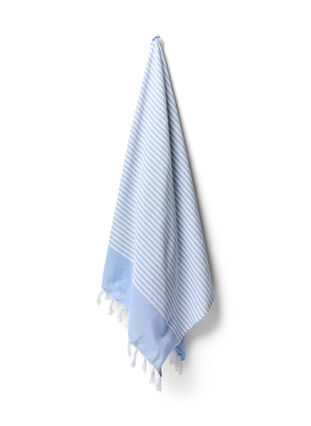 Striped Towels with fringes, Light Blue Melange, Packshot image number 0