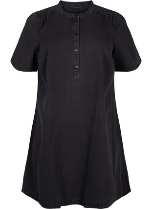 A-shape denim dress with short sleeves, Grey Denim, Packshot image number 0