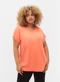 Short sleeved workout t-shirt, Living Coral, Model