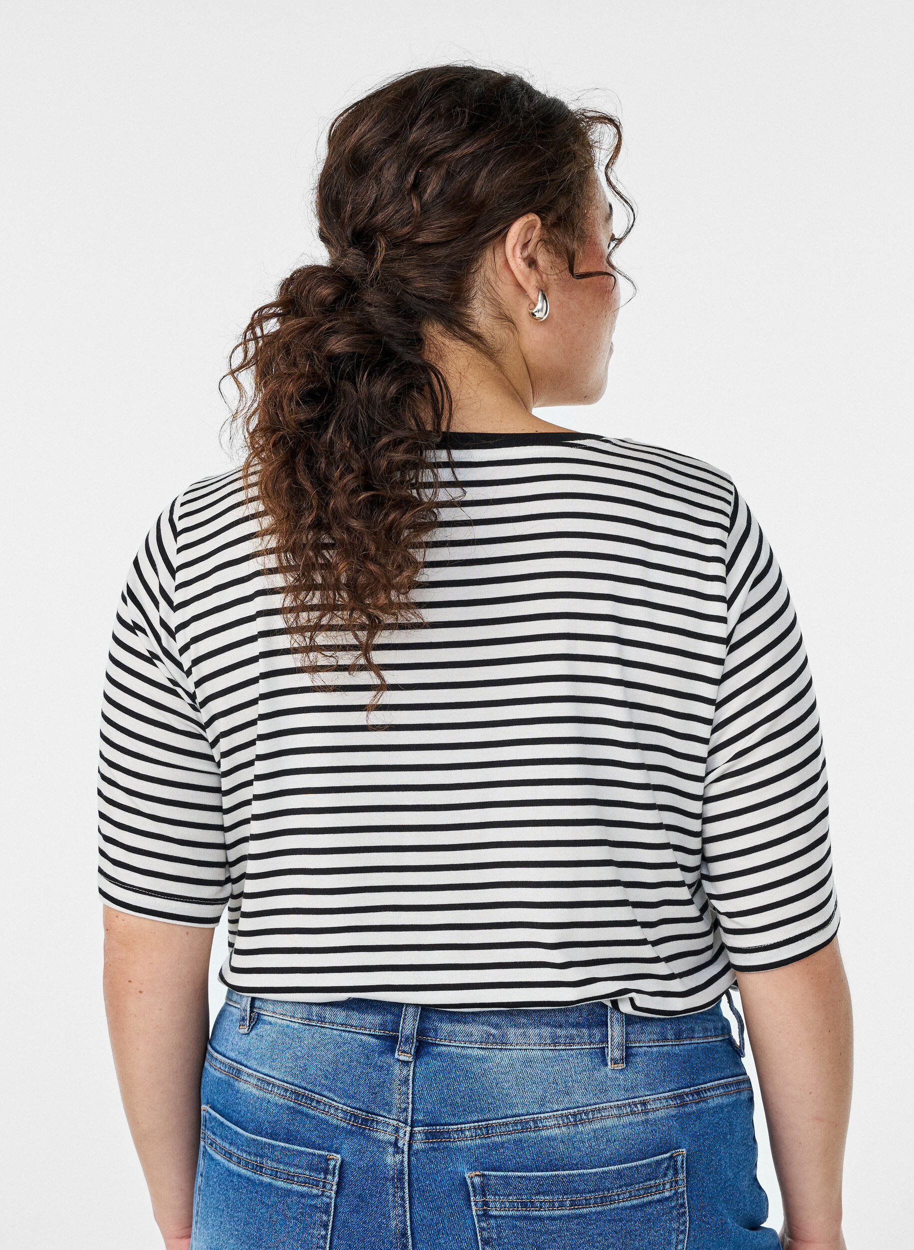 ZizzifashionT-shirt with TENCEL&trade; Lyocell and stripes, White, Model image number 2