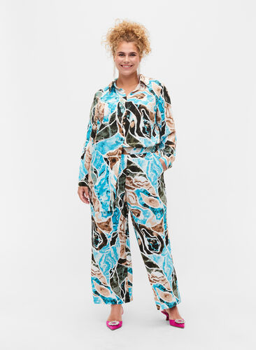 Loose trousers with print and pockets, Earth AOP, Model image number 0