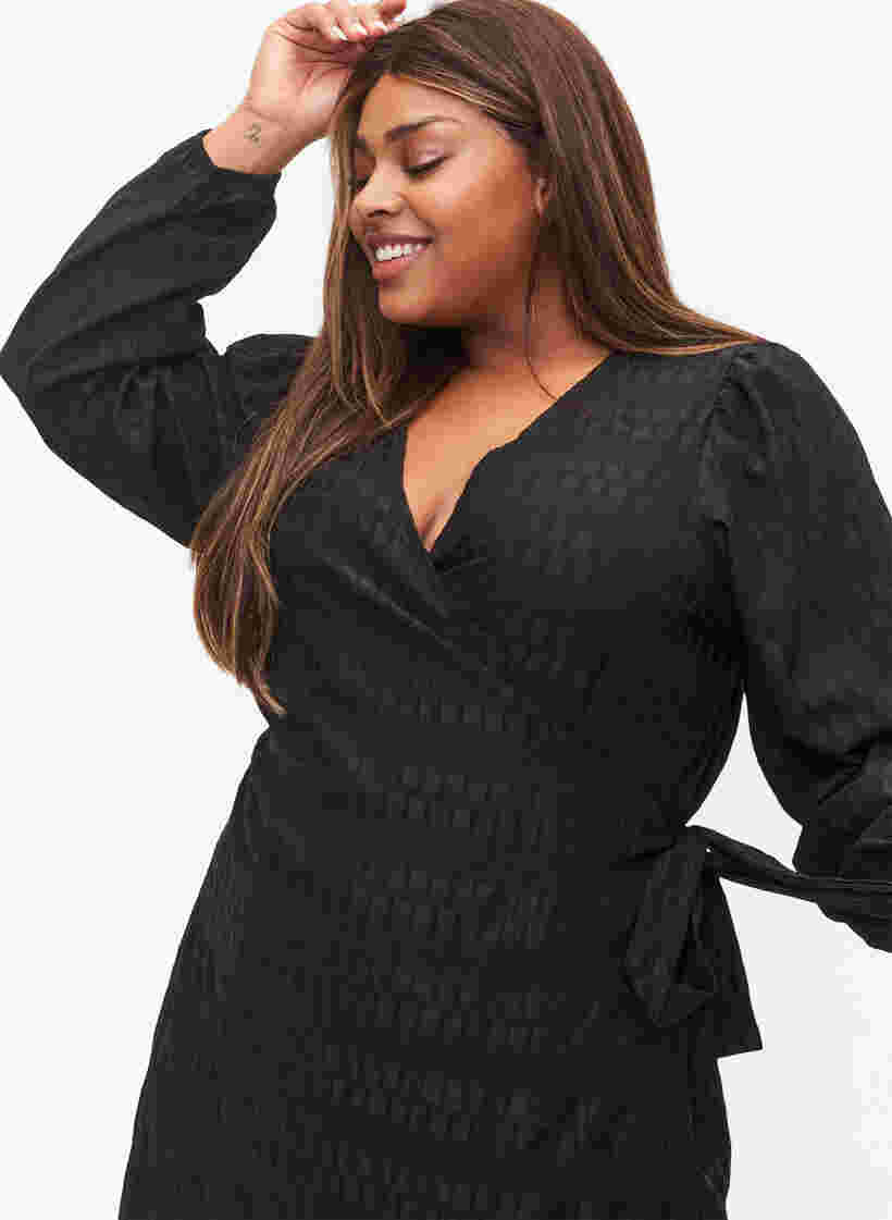 Wrap dress with long sleeves, Black, Model image number 2