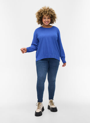Knitted ribbed sweater with slit, Dazzling Blue Mel., Model image number 2