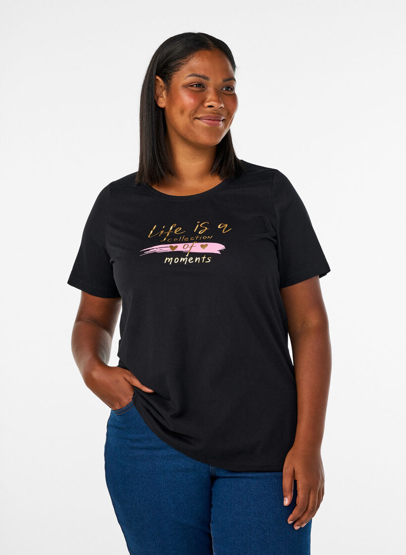 T-shirt with motif, Black, Model image number 0