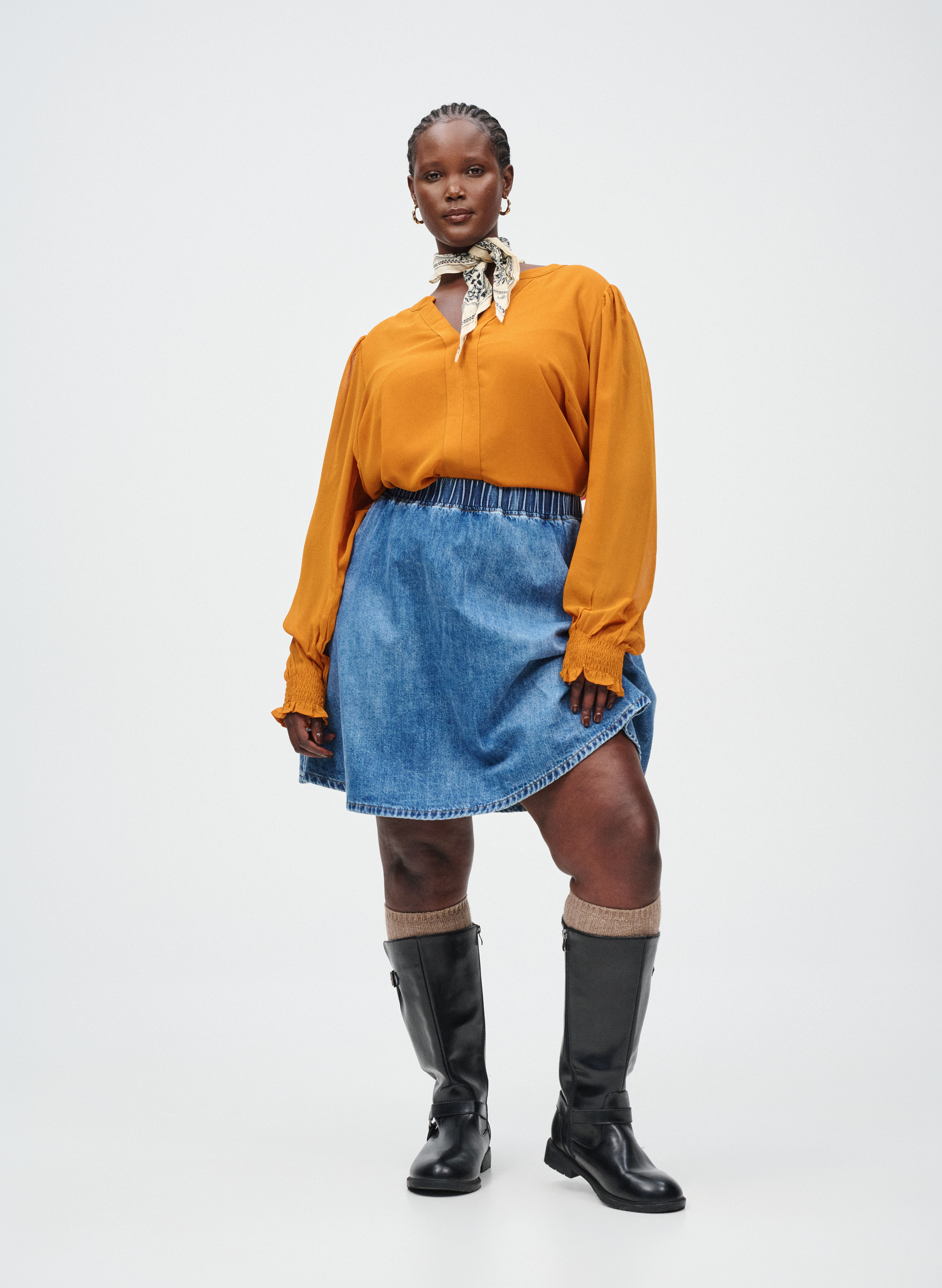 Denim skater skirt, , Model