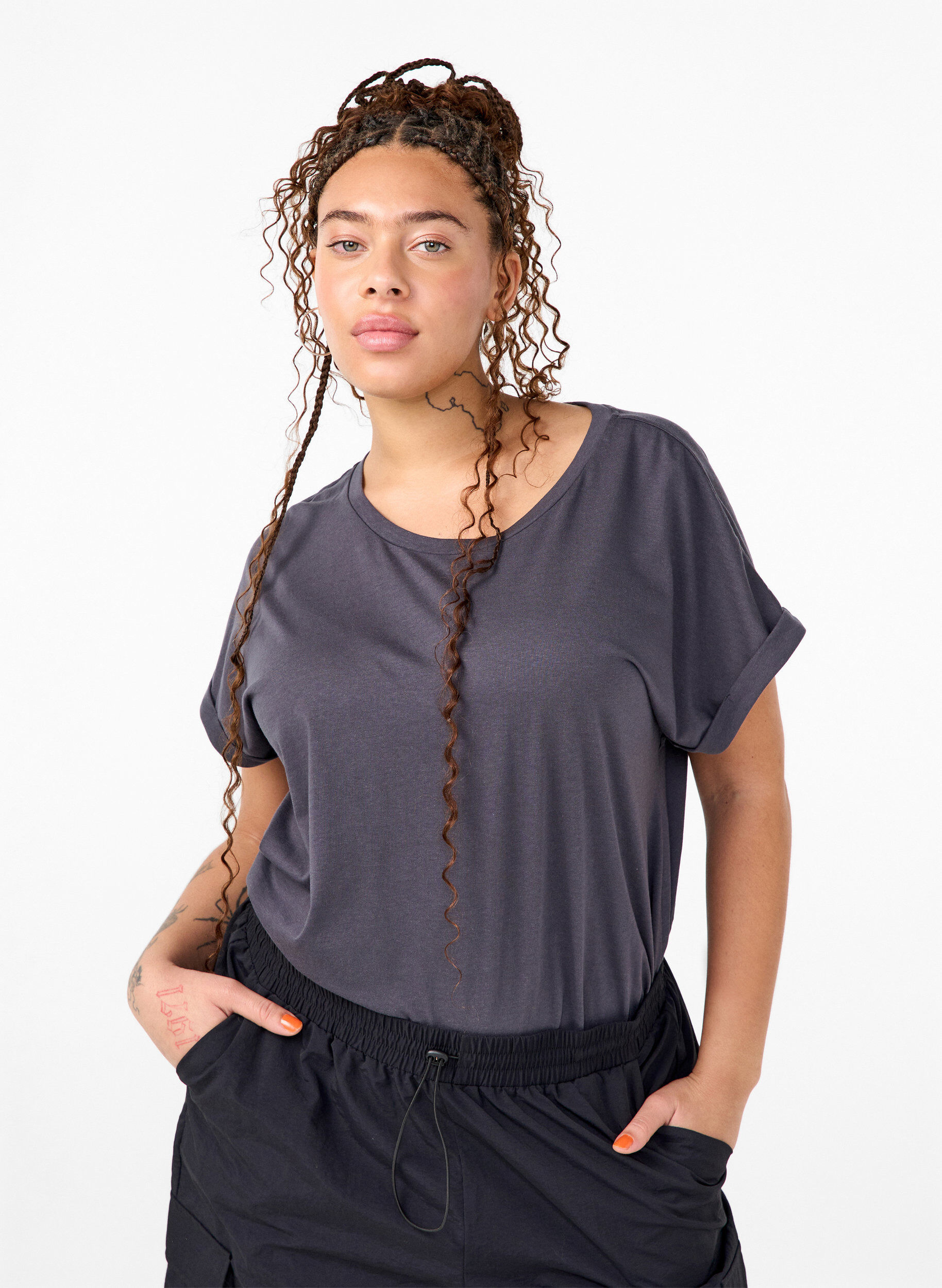 ZizzifashionShort sleeve cotton blend T-shirt, Dark Grey, Model image number 0