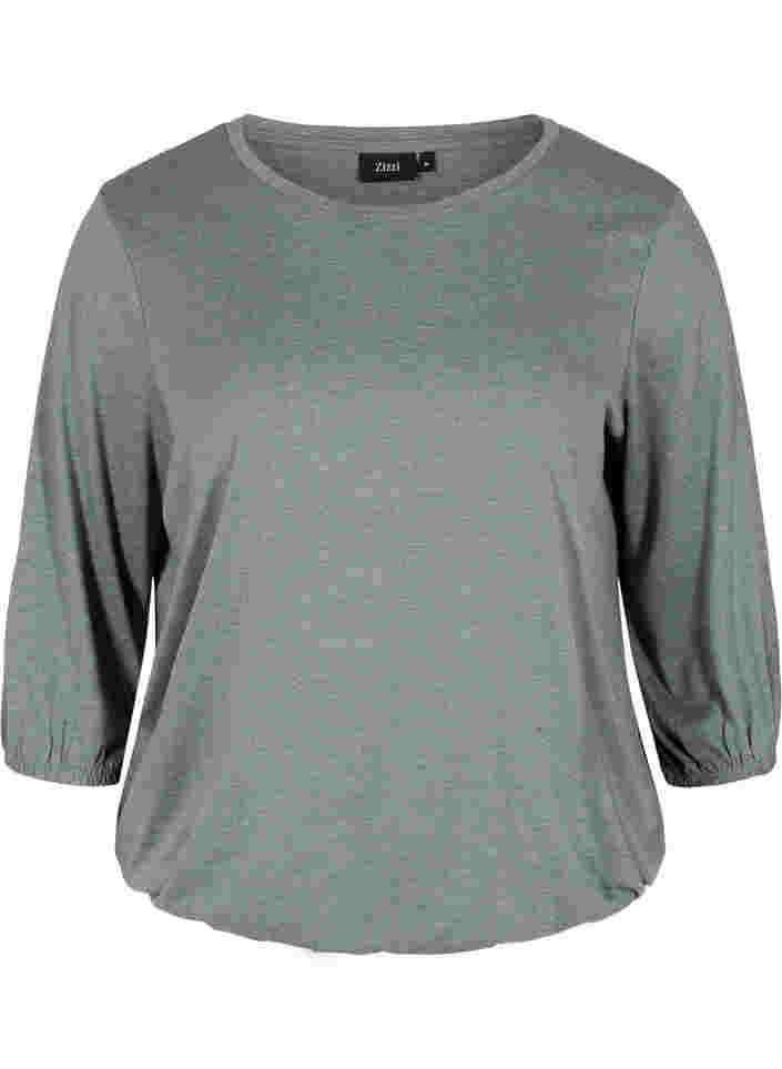 Plain blouse with 3/4 sleeves, Balsam Green Mel, Packshot image number 0