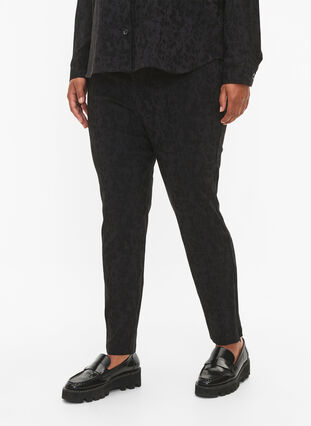 Trousers in viscose with tone-on-tone pattern, Black, Model image number 2