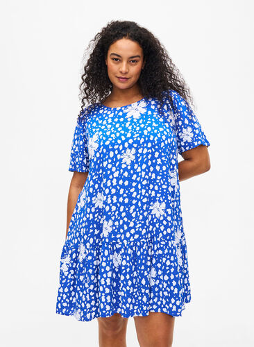 FLASH - Dress in viscose with cutline, Nautical Bl.Wh.AOP, Model image number 0