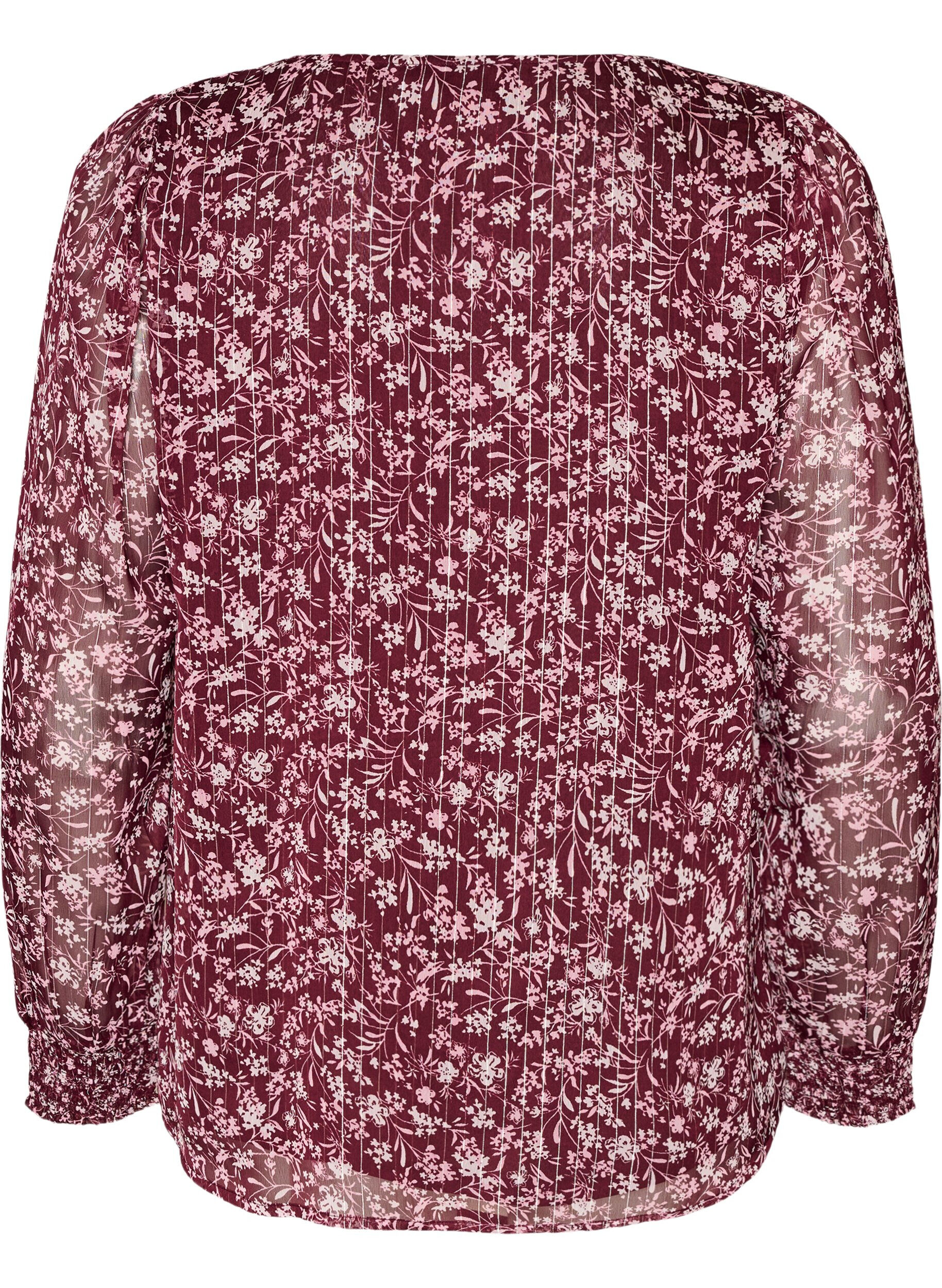 ZizzifashionBlouse with floral print and glitter thread, Red, Packshot image number 1
