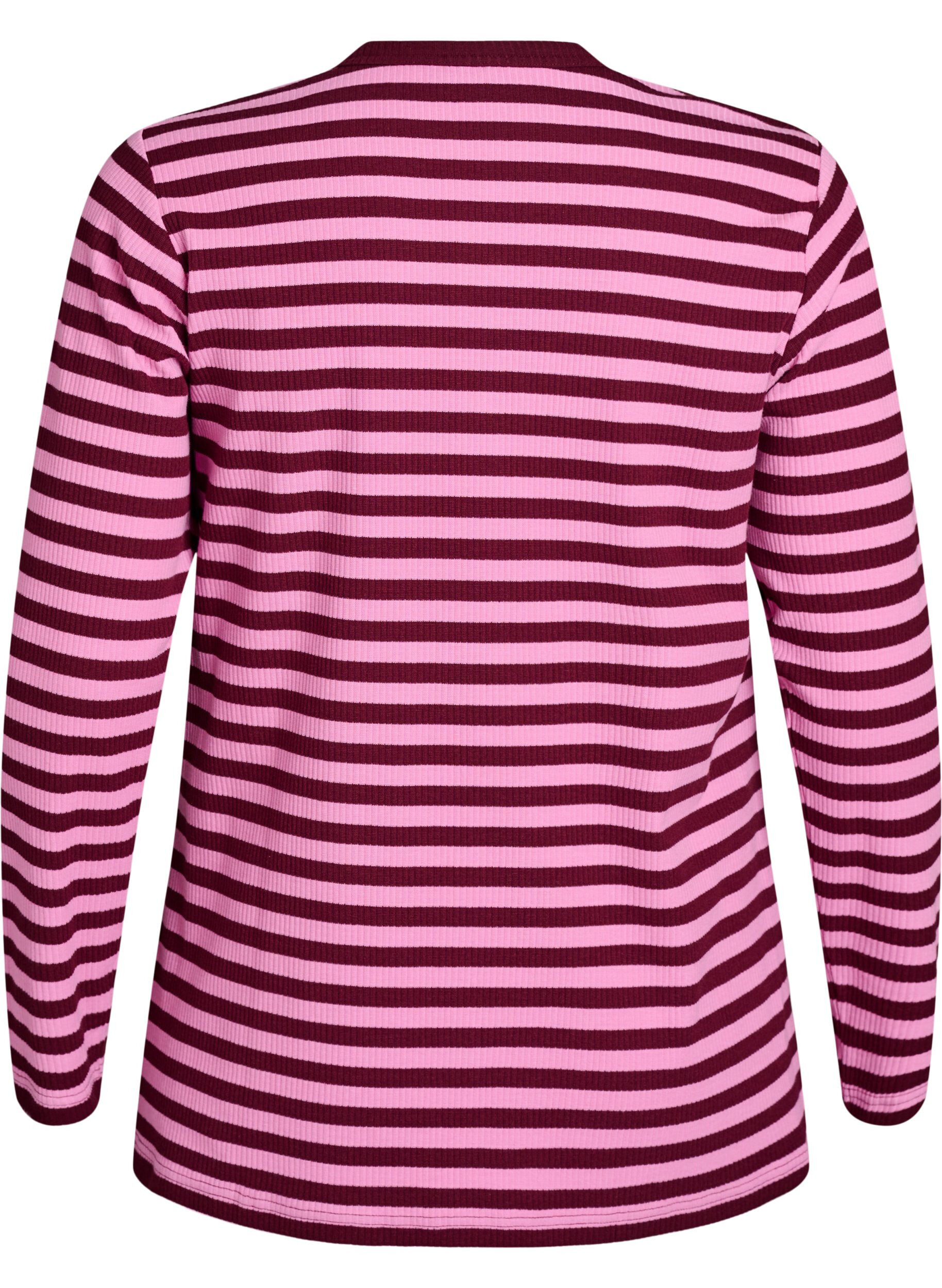 Zizzifashion Striped jersey blouse with a ribbed texture, Pink, Packshot image number 1